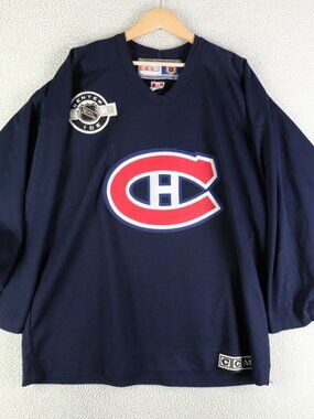 Vintage Montreal Canadiens Practice Jersey Large Blue Ccm NHL  Air Knit 90s